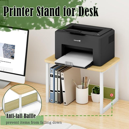 MARTY Printer Stand with Storage for Desk, Desktop Printer Stand Shelf Organzier for Home/Office Heavy Duty Printer Riser Under Desk Small Printer Table for Fax Machine Copier Scanner(Maple)