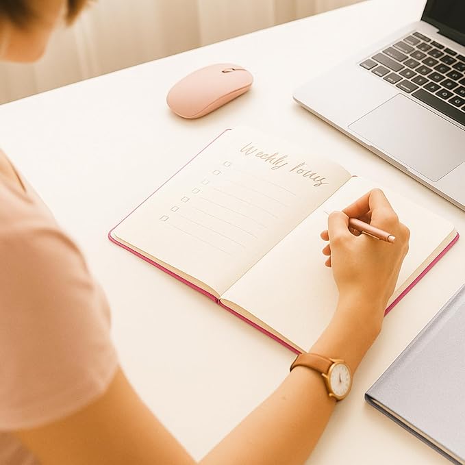 Dot Grid Journal with 160GSM Thick Paper, 192 Pages, A5 Dotted Notebook for Work, School, Travel | 180° Lay Flat, Foil Stamped Cover, Elastic Band, 2 Bookmarks & Inner Pocket (Rose Red)