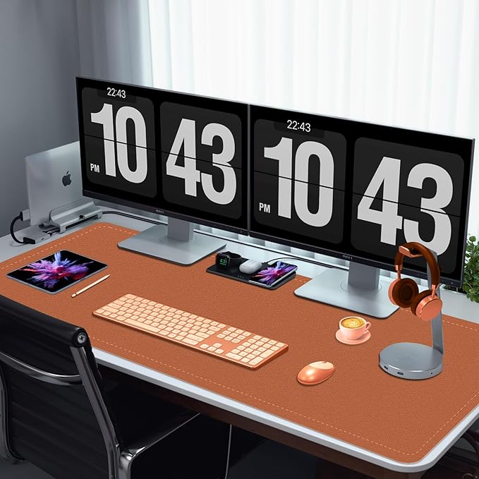 Large Desk Mat 35.4" x 17", PU Leather Desk Pad Protector, Non-Slip Large Mouse Pad for Desk, Waterproof Computer Desk Mat, Office Desk Pad for Keyboard Mouse (Russet Brown)