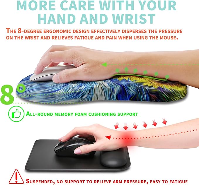 Ergonomic Mouse Pad Wrist Support with Memory Foam Massage Bulge, Carpal Tunnel Pain Relief Mousepad Wrist Rest for Mouse(12x8 inch,Sunflower)