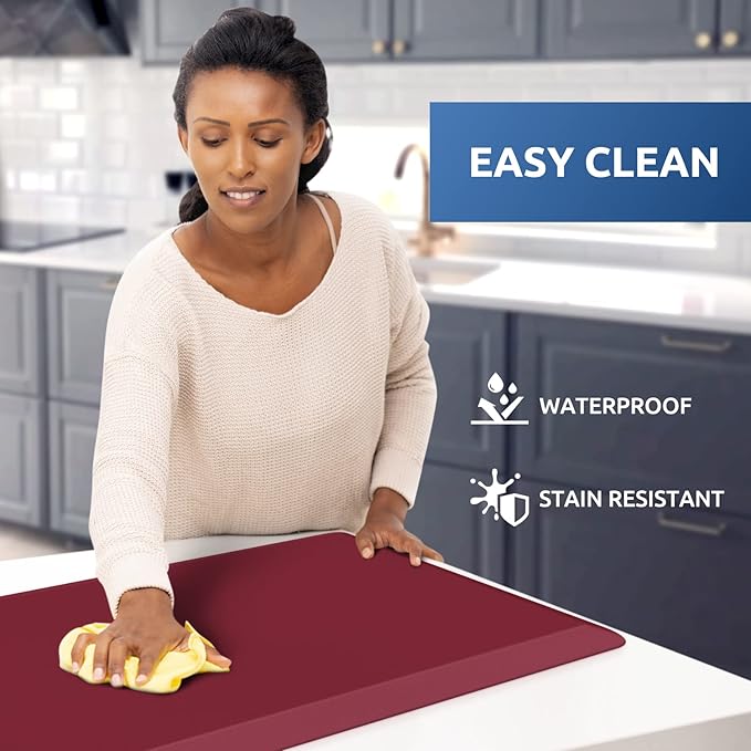 KitchenClouds Kitchen Mat Cushioned Anti Fatigue Rug 17.3"x28" Waterproof Non Slip Kitchen Standing Desk Mat Comfort Floor Mats for Kitchen House Sink Office (Red)