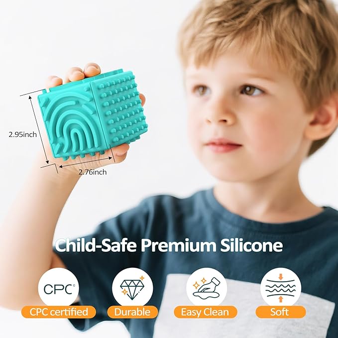 3D Upgraded Silicone Sensory Board with Built-in Storage – Fidget Travel Toys for Kids & Toddler, ADHD Autism Anxiety Relief Items (Blue)