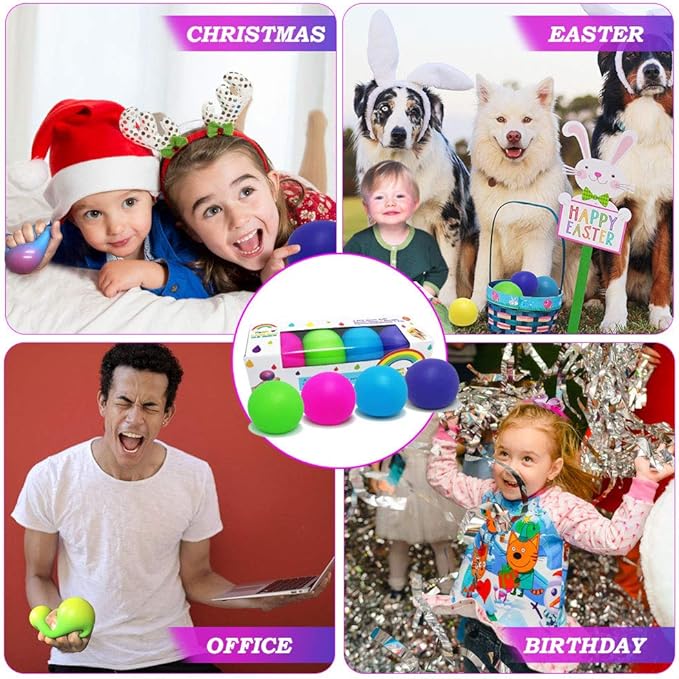 Color Changing Stress Balls, Sensory Squeeze Toys for Adults & Kids - Stress Relief Easter Stuffers - 4 Pack (Pink/Green/Blue/Purple)
