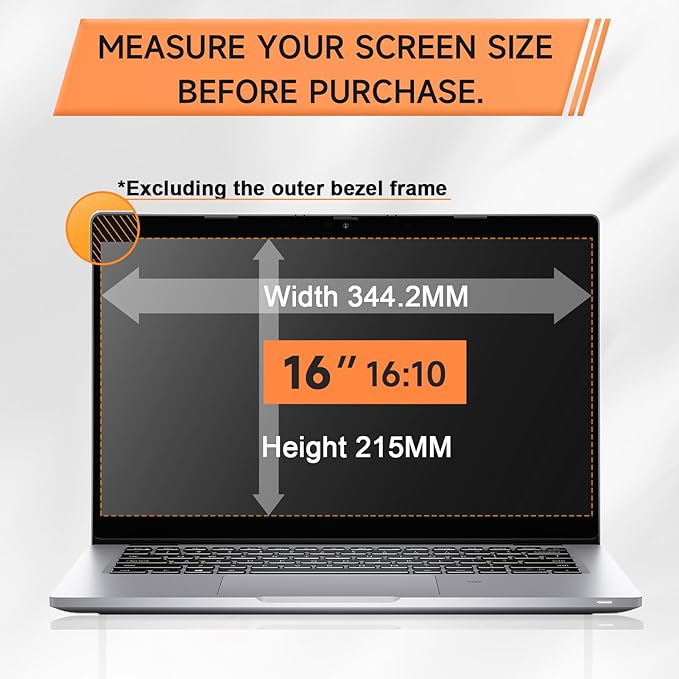 Nano Laptop Privacy Screen 16 Inch 16:10, No Glue Computer Monitor Privacy Shield, Matte Anti Glare Blue Light Filter Compatible with Lenovo Hp Dell Acer Asus Thinkpad Envy Xps
