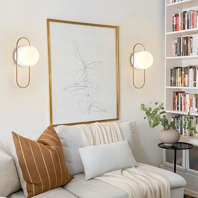 Mid Century Modern Gold Wall Sconces Small Milk Glass Globe Wall Sconce Vintage Bedroom Wall Lamps Bathroom Lighting Fixtures Over Mirror