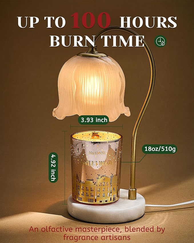 M&SENSE Home Sweety Home Scented Wooden Wick 18oz Cinnamon Apple Winter Scented Clean Natural Soy Wax Candle, 100 Hours Burn Aromatherapy Large Candle for Christmas Housewarming Bathroom Bedroom