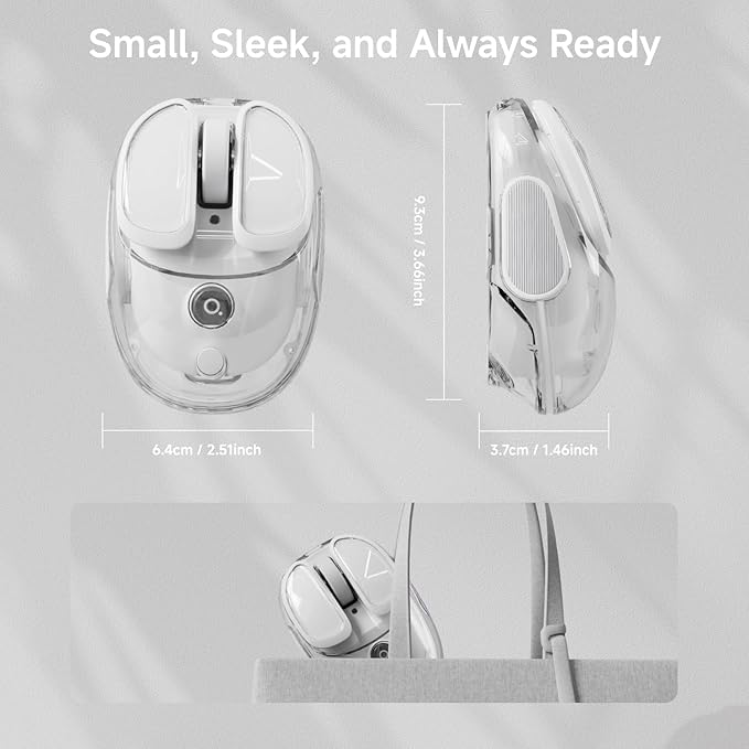 EWEADN Q9 Wireless Clear Mouse Dual Mode Bluetooth & 2.4G USB Computer Mouse with RGB Lighting, Silent Clicks, Multi-Device Compatibility for Laptop, PC, MacBook, iPad Cute Mouse-White