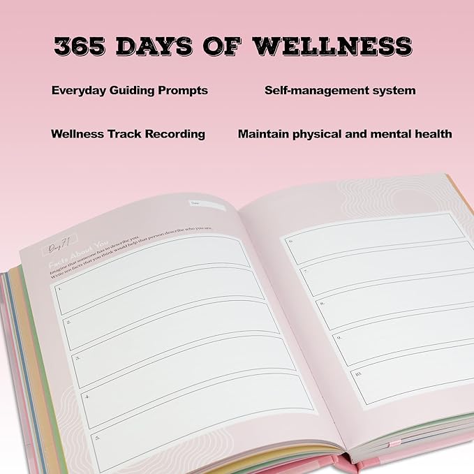 365 Day Wellness Journal, Daily Prompts Guided Notebook for Personal Growth Self Care Mindfulness Discovery Thoughtful Diary