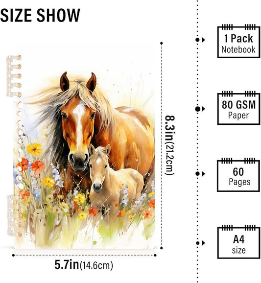 senya Spiral Notebook Ruled 2 Pcs, Horse Among Flowers Journals for Study and Notes 60 Pages with Durable Hardcover