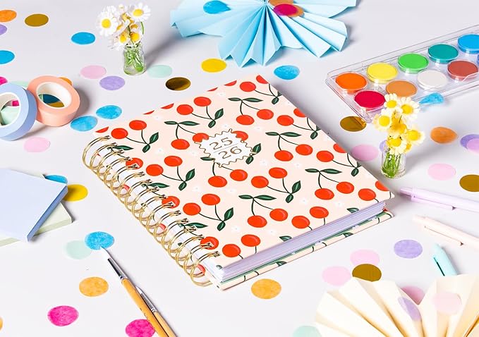 2025-2026 Eccolo Spiral Agenda Planner, Scallop Cherry, Weekly & Monthly Pages, 18 Months, Sticker Sheets, Inspirational Quotes (7.75 x 8.75, July 2025 - Dec 2026)