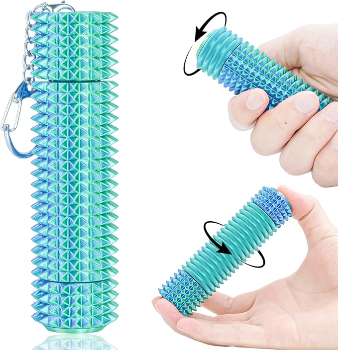Fidget Roller Adults Teens Sensory Little Stim Gadget for Anxiety Relief Mild Ouchie,Desk Focus Tool Portable Hand Spinner Gifts Idea White Elephant Stocking Christmas(Blue Green,Full Grip)