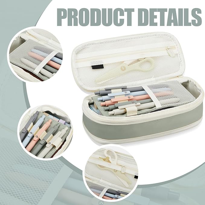 Henoyso 18 Set Aesthetic School Supplies Include Big Capacity Study Pen Bag with Zipper 12 Pcs Chisel Tip Bible Highlighters 5 Pcs Quick Dry Retractable Black Ink Pens for Student Office(Green)