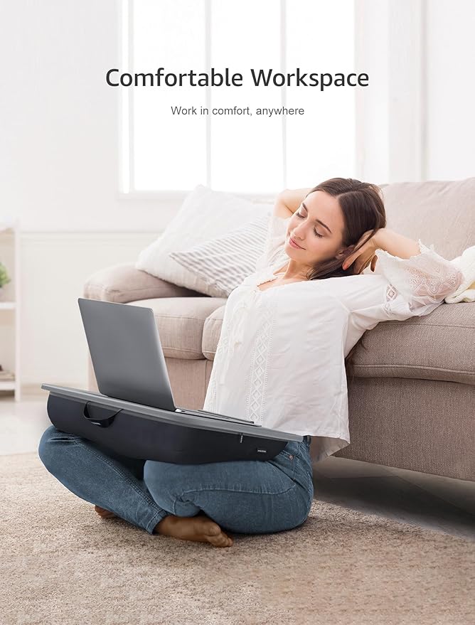 Istudyniture Lap Desk with Washable Cushion – Fits up to 17-Inch Laptops – Portable Laptop Desk & Stand – Bed desks & Tray for Writing, Reading, Working, Gaming on Bed, Couch, Floor – Large, Grey