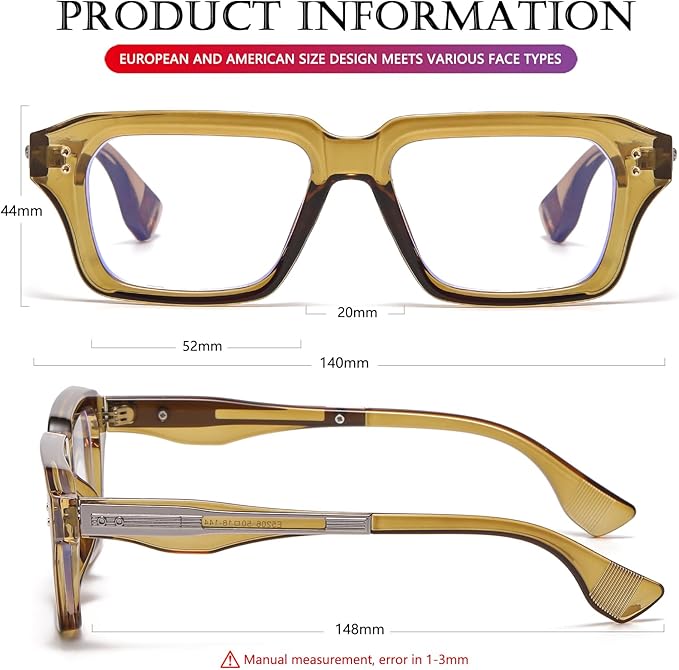 AIEYEZO Fashion Square Blue Light Glasses for Men Women Retro Thick Frame Blue Light Blocking Computer Glasses