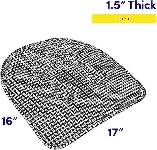 Sweet Home Collection Chair Cushion Memory Foam Pads Tufted Slip Non Skid Rubber Back U-Shaped 17" x 16" Seat Cover, 2 Count (Pack of 1), Houndsooth Black