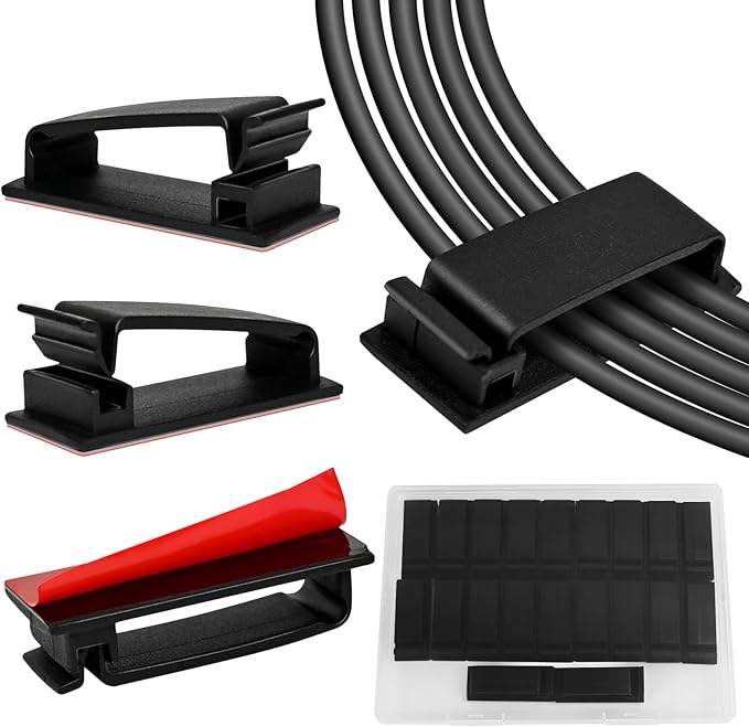 Self Adhesive Cable Management Clips, Line Clips, Cable Organizers, TV PC Line Clips, Ethernet Cable Clips Under Desks - Durable PA66 Material, Easy to Install (Black 50Pcs)