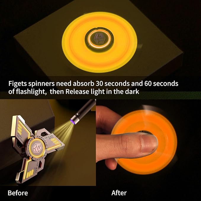 INNÔPLUS Fidget Spinner, Fidget Spinners Cool, Fidget Spinners for Adult, Stress Anxiety ADHD Relief Figets Toy, Fidget Light Up Spinner, Metal Finger Hand Spinner Toy with Luminous Light (Orange)