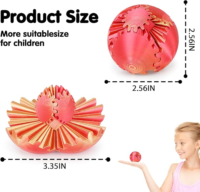 Gear Ball 3D Printed Cube Fidget Toy,Gear Sphere Fidget Toys,Sensory Toys for Stress and Anxiety Relief, Desk Toy Fidget Spinners,Stocking Stuffers for Adults & Kids Gift(Golden Red, 2.3 Inch)