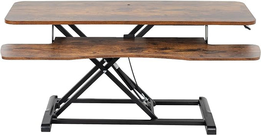 VIVO 42 inch Desk Converter, K Series, Height Adjustable Sit to Stand Riser, Dual Monitor and Laptop Workstation with Wide Keyboard Tray, Rustic Vintage Brown Top, Black Frame, DESK-V042KN