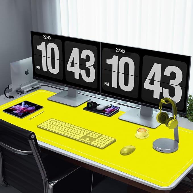 Large Desk Pad, 47.2" x 17" PU Leather Desk Mat for Desktop, Non-Slip Office Desk Mat for Desk, Desk Blotter Pad, Waterproof Computer Pad for Desk, Keyboard Mats for Home & Office (Lemon Yellow)