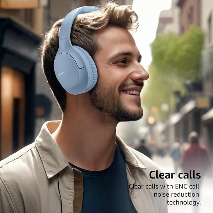 TOZO HA1 Bluetooth 5.4 Over Ear Headphones, 70H Playtime with Mic, Foldable Wireless Headset, Deep Bass Stereo Sound Customizable 32 EQ Music Mode Via Button & App for Travel and Home, Upgraded