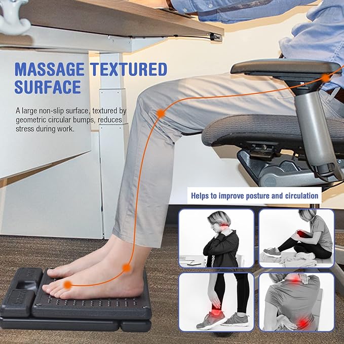Adjustable Footrest with Removable Foam Cushion, Under Desk Footrest with Massage Beads for Car, Home, Office Stool, 4-Level Height for Improved Posture Back&Hip Pain Relief(Black Plus)