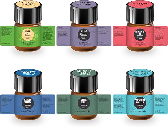 Edens Garden Massage Essential Oils Discovery 6 Set – 100% Pure Therapeutic Grade Oil, Undiluted Natural Scents for Relaxation, Wellness & Spa – Aromatherapy Gift for Men & Women, .92 ml/6 Pack