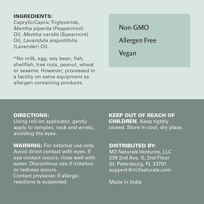 MigraFew Aromatherapy Migraine Roll On | Compact Headache Relief with Cooling Metal Roller for Head Tension and Pressure, Made with Peppermint, Spearmint and Lavender Essential Oils (0.33 FL oz) by M3