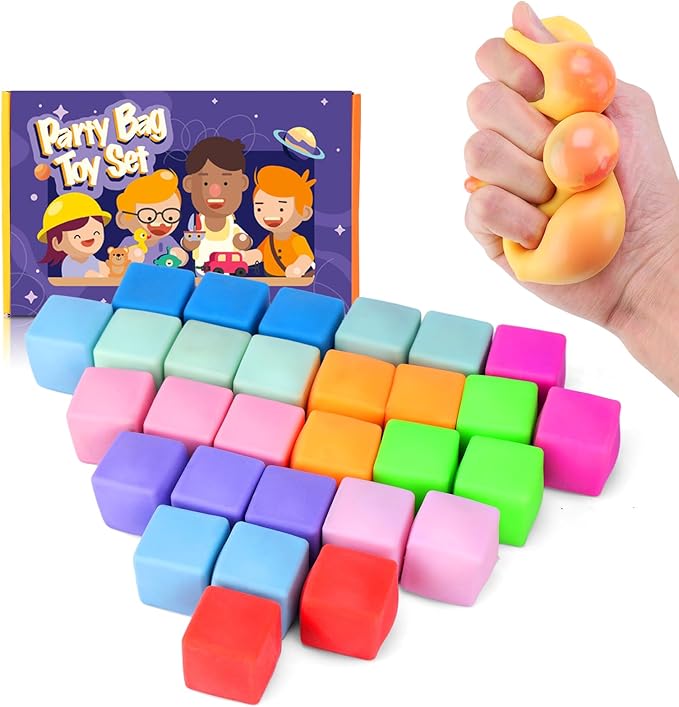 24PCS Color-Changing Stress Cube - Soft, Squeezeable Stress Relief Balls for Relaxation, Ages, Ideal for Parties, Home, Classroom, and Office Use, Slow-Rebound Design, Portable
