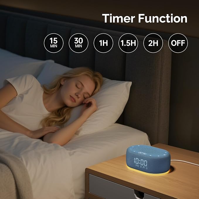 1Mii White Noise Sound Machine for Sleep, Brown Noise Machine for Baby Adults Sleeping, 18 Soothing Sounds with 7-Color Night Light, Timer, Alarm Clock, Volume Control, Remote App Control - Blue