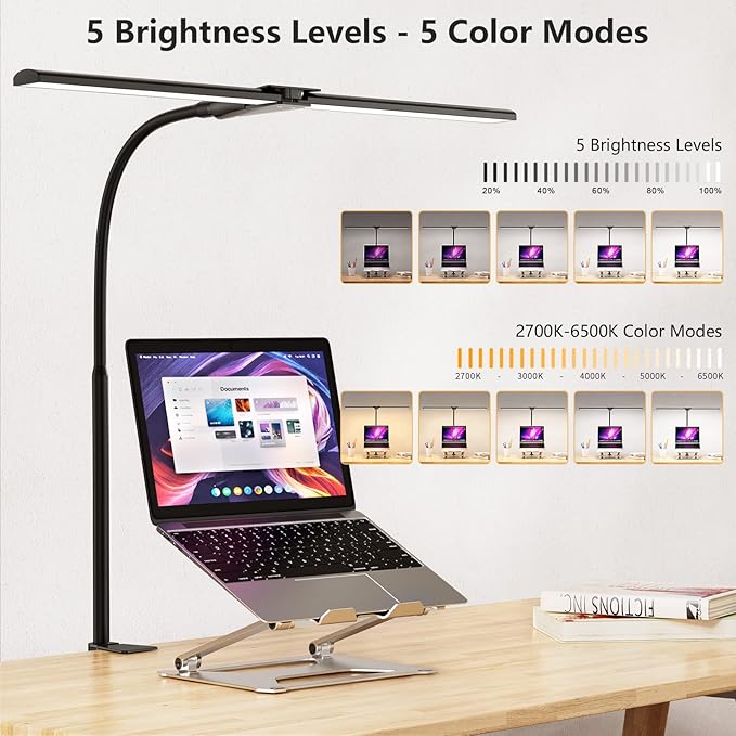 EppieBasic LED Desk lamp,Double Head Architect Desk Lamps for Home Office,Extra Bright Workbench Office Lighting,Eye Protection Modern Desk Light for Monitor Studio Working Reading 1200LM