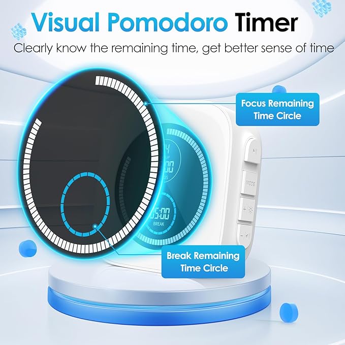 99-Minute Visual Timer with Pomodoro Timer Productivity Focus Timer Countdown Stopwatch Desk ADHD for Study, Work, Student, Procrastination, Loud Alarm/Mute/Vibration, 2 Brightness Levels