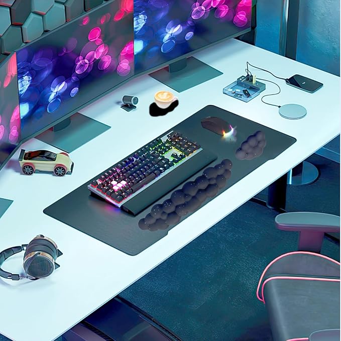 Cloud Wrist Rest Set for Keyboard and Mouse, Includes Cute Coaster, with Computers and Laptops (Black Star Set)