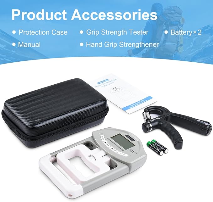 Hand Dynamometer Grip Strength Trainer - 397 Lbs / 180 Kgs Electronic Hand Grip Strength Tester Grip Strengthener Hand Exerciser Meter Digital Hand Grip Training Gauge for Sport Home School Use