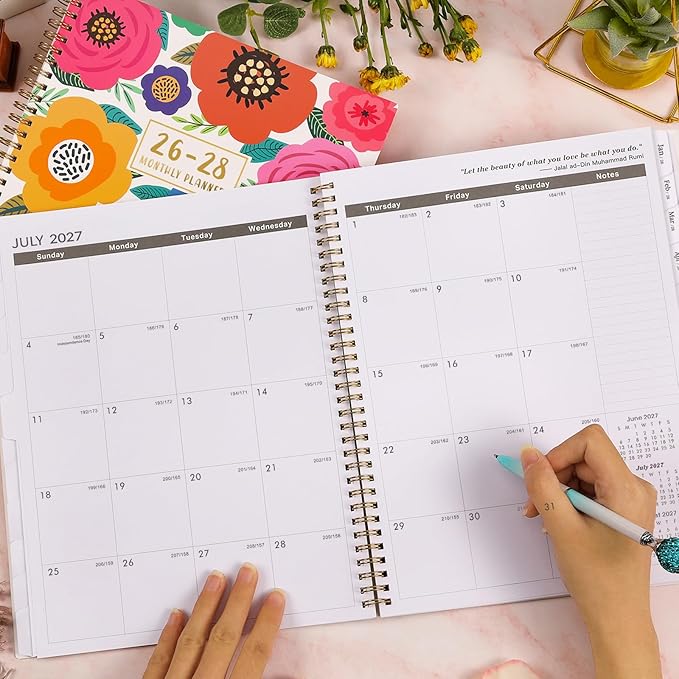 2026-2028 Monthly Planner - 3 Year Planner 2026-2028, Jan.2026 - Dec.2028, 36 Monthly Tabs, Inner Pocket - Floral