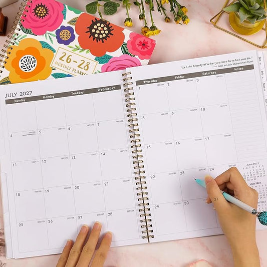 2026-2028 Monthly Planner - 3 Year Planner 2026-2028, Jan.2026 - Dec.2028, 36 Monthly Tabs, Inner Pocket - Floral