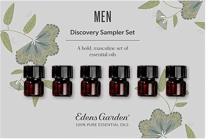 Edens Garden Men Essential Oils Discovery Sampler 6 Set – 100% Pure Therapeutic Grade Essential Oils For Men's Natural Cologne, Skin Care & Home Diffusers – Aromatherapy Wellness Gift, .92 ml / 6 Pack
