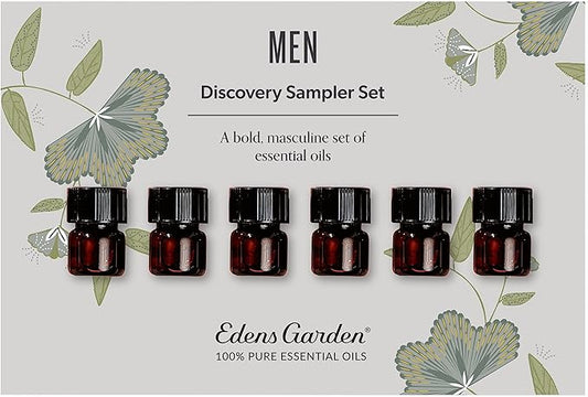 Edens Garden Men Essential Oils Discovery Sampler 6 Set – 100% Pure Therapeutic Grade Essential Oils For Men's Natural Cologne, Skin Care & Home Diffusers – Aromatherapy Wellness Gift, .92 ml / 6 Pack