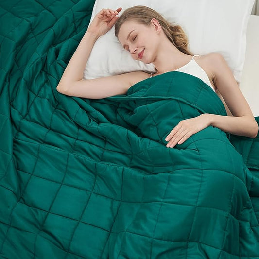 Green Weighted Blanket for Adults (12lbs, 60"x80" Queen Size) - Cooling and Breathable Heavy Blanket for 110-130lbs with Premium Glass Beads - Soft Thick Blanket for All-Season Sleeping Comfort