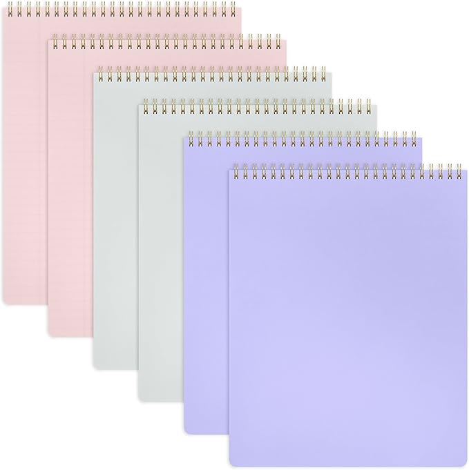 PAPERAGE Top Bound Spiral Notebook, 6 Pack, Lined Notepad, (Lavender/Blush/Light Grey), 70 Sheets (140 Pages) Per Notebook, Wide/Legal Ruled, 8.5 inches x 11 inches
