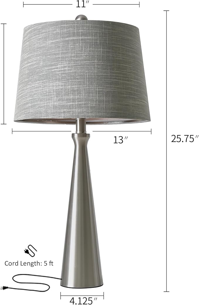 Oneach 25.75" Table Lamps for Living Room Bedroom, Bedside Lamp 3-Way Dimmable Touch Control, Modern Silver Nightstand Light Fabric Shade Vintage Accent Style