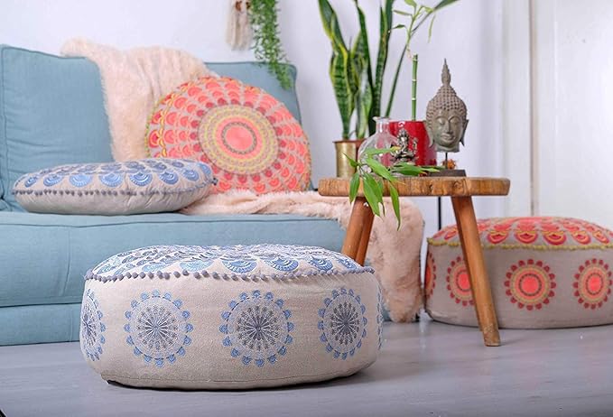 Mandala Life ART Bohemian Meditation Cushion Cover –Luxury, Artisan Room Décor Floor Pillow Case for Yoga, and Boho Chic Seating Area Floor Pillow – Accent Your Living Room, Bedroom, Kids