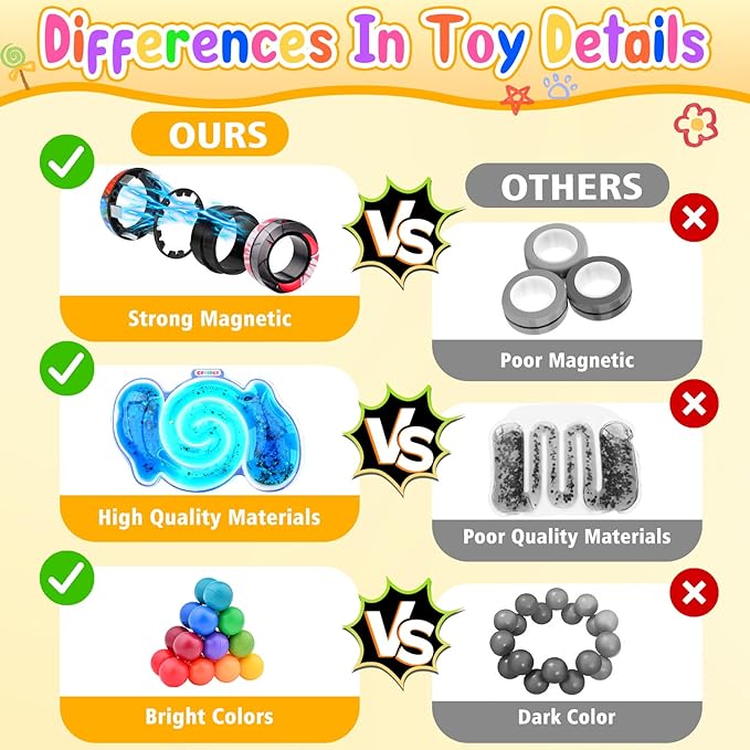 Cevioce 15Pcs Fidget Toys Adults Pack,Stocking Stuffers for Teens Boys Girls,Autism Sensory Toys with Fidget Spinner Slug Magnetic Rings,Squishy Fidget Toys ADHD Stress Relief,Party Favor for Kid-BPY