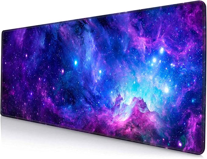 Gaming Large Mouse Pad with Stitched Edges, Purple Galaxy Desk Mat, Extended Keyboard Pad, Non-Slip Rubber Base Desk Pad for Keyboard and Mouse, 31.5X11.8 inch