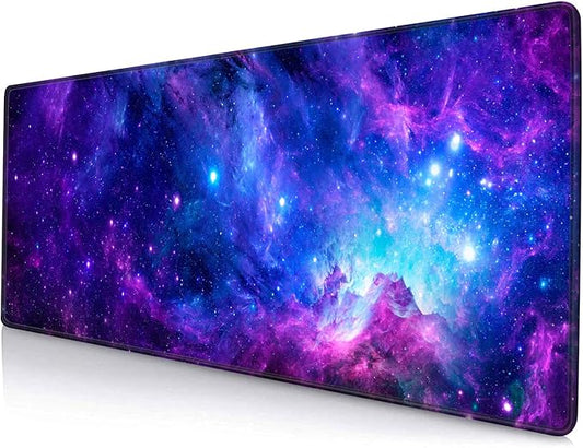 Gaming Large Mouse Pad with Stitched Edges, Purple Galaxy Desk Mat, Extended Keyboard Pad, Non-Slip Rubber Base Desk Pad for Keyboard and Mouse, 31.5X11.8 inch