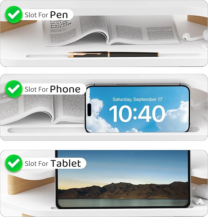 Monitor Stand Riser,2 Tier Corner Wood Monitor Stand Sturdy Computer Stand Multi-Purpose Desktop Storage Stand for Laptop,PC,iMac,Printer,Computer,White