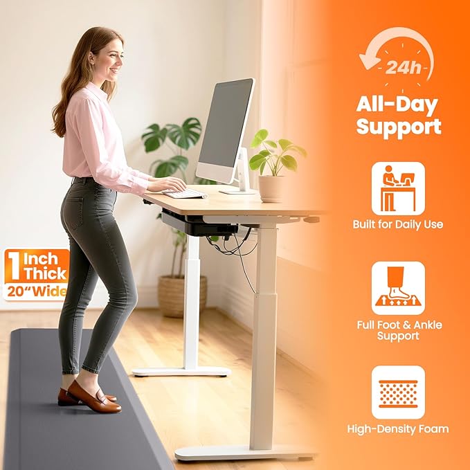 Kitchen Mats for Floor, 1 Inch Extra-Thick Kitchen Rugs, Non-Slip & Waterproof Standing Desk Mat, Comfort Anti Fatigue Mats for Kitchen Floor, Home, Sink, Office (20" X 72", Grey)