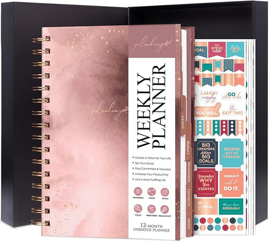 PLANBERRY Weekly Planner Premium – Undated Life Organizer & Budget Planner – Time Management, Goal Setting, To-Do List, Work-Life Balance & Habit Tracker – 6.9″ x 8.5″ (Rose Gold)