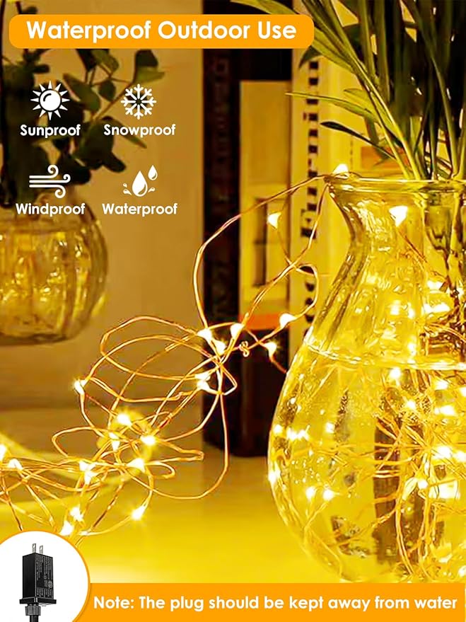 66Ft 200 LED Fairy Lights Plug in, Waterproof String Lights Outdoor & Indoor 8 Modes Christmas Light Bedroom Decor, Timer Twinkle Lights for Girl's Room Garden Party Christmas Decorations (Warm White)