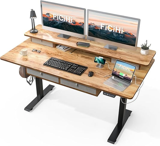 Adjustable Height Standing Desk with 4 Drawers,63 x 30 inches Electric Sit Stand Desk for Home Office,3 Memory Presets,Monitor Stand Riser,USB A/C Charging Port